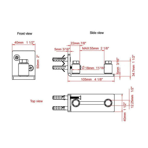 Technical diagram of Stainless Steel Sliding Door Guide For Barn Doors 1 Pack With Flush Bottom Design Fits Doors Up To Two And One Eighth Inches Thick Durable Floor Guide