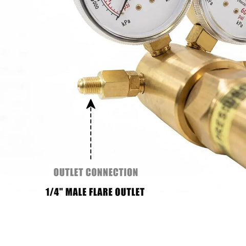High Pressure Nitrogen Regulator With 2.5 Inch Gauges CGA 580, Single Stage Outlet 0-4500 PSI, close-up of 1/4" flare outlet