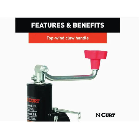 Top-wind claw handle on Weld-On Pipe Mount Swivel Tongue Jack 5,000 Lbs Capacity 10.75 In Travel