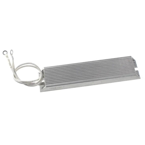 Aluminum-cased power resistor, 150W 10Ω, ribbed heatsink body with two ring-terminal leads