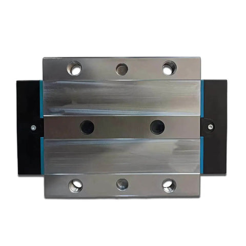 Front view of Single Slider Block R18536312X, compact slide unit, sealed ball bearing replacement, precision guide compatible.