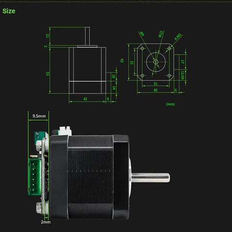Closed Loop NEMA17 Stepper Motor Driver dimensions with low noise for CNC machines and 3D printers, MKS SERVO42C component view