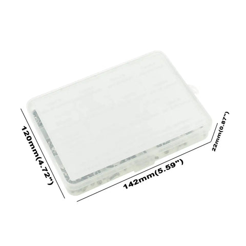 Clear plastic case for M2.5 Phillips Pan Head Machine Screws Nuts Flat Washers Kit in 304 Stainless Steel 420pcs set dimensions labeled