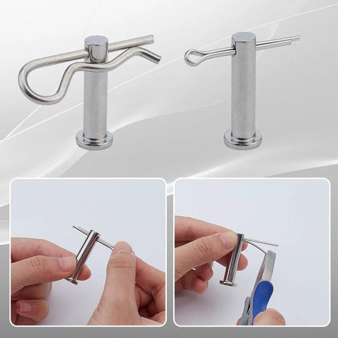 184 Piece Clevis Pin And Cotter Pin Dowel Pins Assortment Kit showing 304 stainless steel hitch pin clips in use