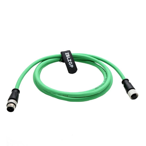 M12 4 Pin To 5 Pin Connector Cable For Actuator And Sensor, Male To Female, Shielded Signal Wire, Green, 2M Length, IP67 Rated