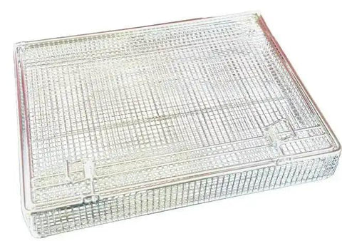 Stainless Steel Mesh Parts Washing Basket With Double Locking Lid For Secure Storage And Deep Cleaning, Rust Resistant Heavy Duty Organizer Tray For Workshops And Garages, 13.5 x 10.5 x 3 In.