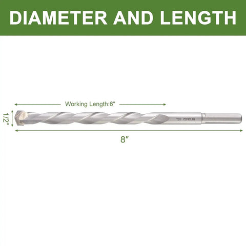 Half Inch By Eight Inch Masonry Drill Bits Carbide Tipped For Concrete Brick Stone with 3 Flat Shank