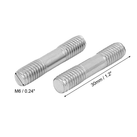 M6x30mm 304 Stainless Steel Double End Threaded Studs 20 Pack shown with measurements and threading detail