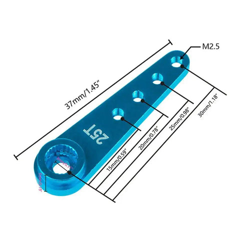 5 Pack Aluminum 25 Tooth Servo Horn 37mm M2.5 Threads For RC Cars And Trucks CNC Machined Aluminum Arm diagram