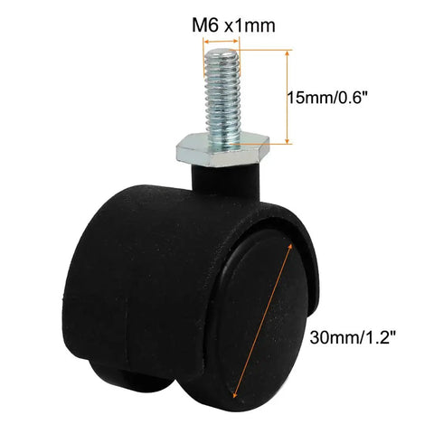 1.2 Inch Nylon Wheel Caster With M6 Threaded Stem Non Brake Swivel 5 Pieces Load Capacity 10-20kg Durable Nylon and Metal Wheel