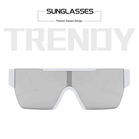 Square Flat Top Rimless Sunglasses For Men And Women Oversized UV400 Protection White Frame With Silver Mirrored Lenses