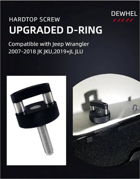 Aluminum 6 Piece Hard Top Bolts With Quick Release Thumb Screws And Built In D Ring Mount For Jeep Wrangler JK JL JT Gladiator