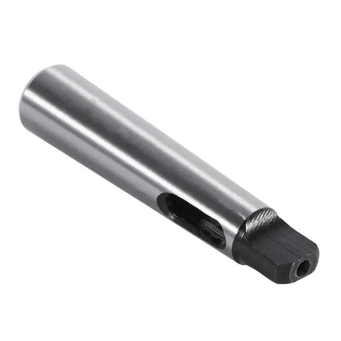 Morse taper drill sleeve reducing adapter MT1 to MT2, steel with silver body and black shank for lathe milling