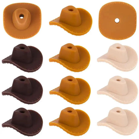 Cowboy Hat Silicone Beads Set For Jewelry Making And DIY Craft With Mini Western Cowboys 3D Charms in brown, beige, burnt yellow hues