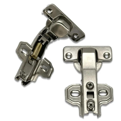 Two Pack 90 Degree Corner Cabinet Hinges Soft Close for Kitchen Cabinets with blind angle design shown in silver with screws
