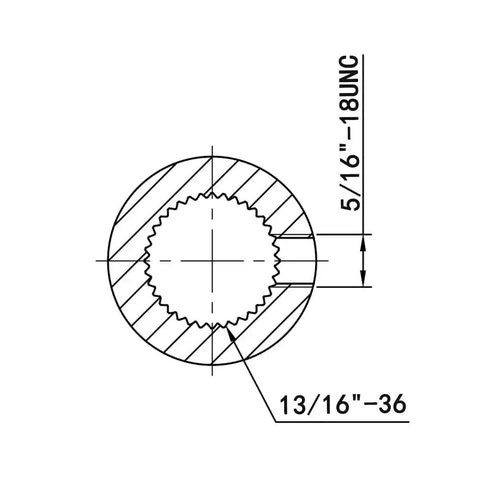 Technical drawing of Heavy Duty Double D To Thirteen Sixteenth Inch Thirty Six Spline Universal Steering U Joint showcasing spline dimensions.