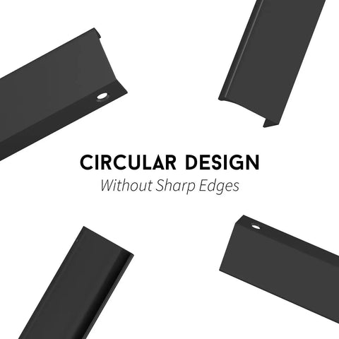 25 Pack Finger Edge Pulls For Black Cabinet Handles And Drawer Pulls, 5 Inch Hole Centers, showing circular design without sharp edges