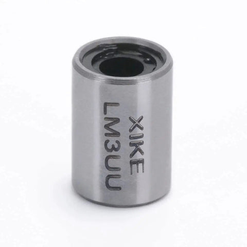 Single bearing from 4 Piece LM3UU Linear Bearing Set 3x7x10mm for DIY projects, chrome steel, by XIKE.