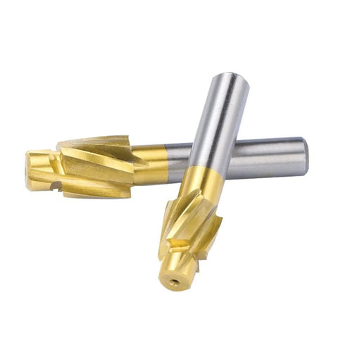 Heavy Duty HSS Counterbore End Mill For Metal Milling With Pilot Hole Cutter, Precision Ground For Copper, Aluminum, Tool Steel, Cast Iron - M10.3x16.8x12x74, showing front and side view.
