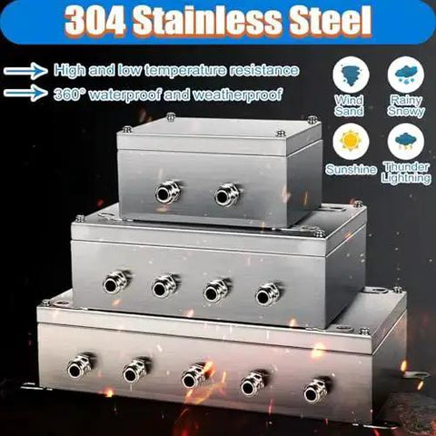 Stack of Heavy-Duty Stainless Steel Junction Boxes for Control Panels, 304 stainless steel, wall-mounted enclosures