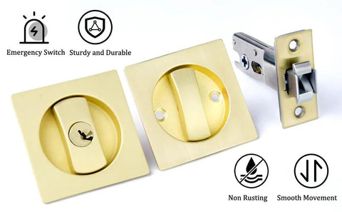 Two Pack Pocket Door Lock With Key For Sliding Barn Doors Recessed Two Sided Latch With Flush Handles Universal Left Or Right Handed