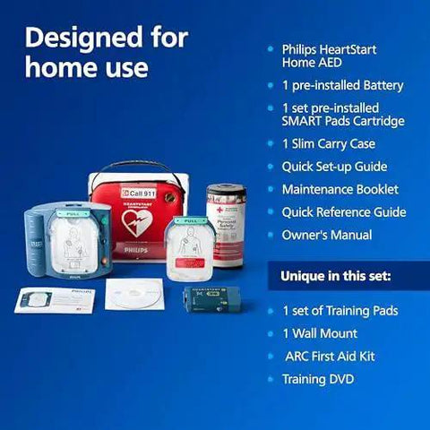 HeartStart Home AED Defibrillator Value Package with Real Time CPR Guidance, portable kit with accessories for family safety