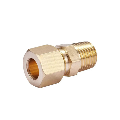 Brass Compression Tube Fitting Connector Straight Coupling Adapter One Quarter Inch Tube OD To One Quarter Inch NPT Male Five Pack