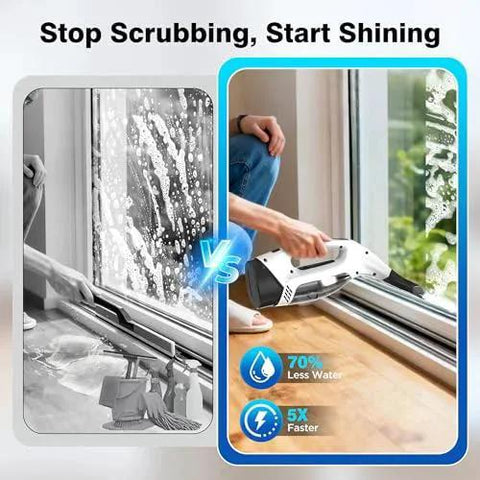 Person using Cordless Window Vacuum Squeegee With 2000 Pa Suction 2200mAh Battery And 150 ML Water Tank For Glass Doors