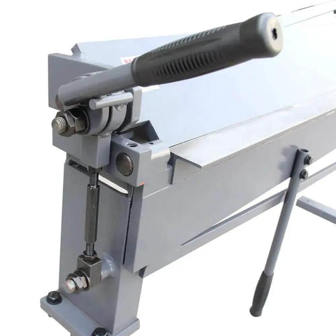 Close-up of 72 Inch Sheet Metal Brake For 22 Gauge Mild Steel, Adjustable 0 To 120 Degrees, handle and adjustment mechanism visible.