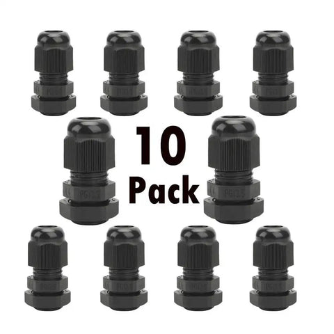 Long Thread PG13.5 Plastic Cable Gland Nylon 10 Pack With Gaskets Weatherproof IP68 Set for Thick Electrical Boxes and Cord Grip