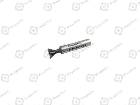 Pro Grade Dovetail Cutter End Mill Set With Double Edged HSS For Metalworking And Machining 60 Degree Cut Four Size Options Or Full Set In Inches Including One And Three Eighths Inch One Half Inch Three Quarters Inch And Three Eighths Inch close-up view of single cutter.