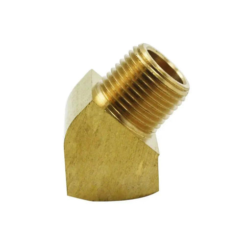 45 Degree Street Elbow One Quarter Inch NPT Male To One Quarter Inch NPT Female Brass Pipe Fitting, side view