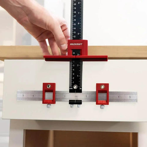 Adjustable Drill Guide Hardware Jig For Cabinet Handles Knobs And Drawer Pulls Installations With Repeat Drilling Reversible Left To Right Transfer Sliding Stops And 5mm Bushings For Fast No Brainer Setup used on drawer.