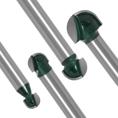 Four Piece 1/4 Inch Shank Round Nose Core Box Router Bits Set For CNC Sign Making And Woodworking, Includes Four Round Groove Bits