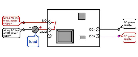 Wiring diagram for 12V Time Delay Relay Module For Smart Home Automation And Arduino Projects, showing connections and power supply.