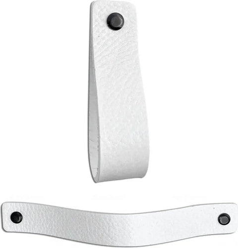 Two Pack White Leather Drawer Pulls For Industrial Style Furniture Upgrade Easy To Install Leather Handles For Cabinets And Drawers Measuring Seven And Seven Eighths Inches Long By One Inch Wide