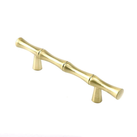 Bamboo Shape Zinc Alloy Drawer Pulls In Brushed Gold Finish 4.96 Inch Length 3 Inch Center To Center Hole Distance Solid Door Handles With Screws 2 Pack For Cabinets And Furniture Upgrades Durable And Rust Resistant