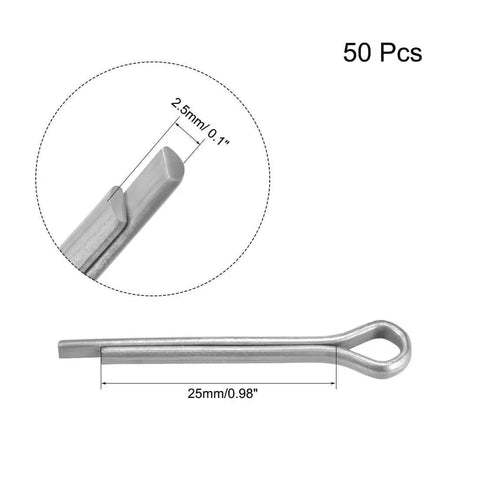 Heavy Duty Hair Pin Cotter Clips Set 2.5mm by 25mm Zinc Plated Steel R Shape Fasteners 50 Pcs Assortment Kit for Machinery