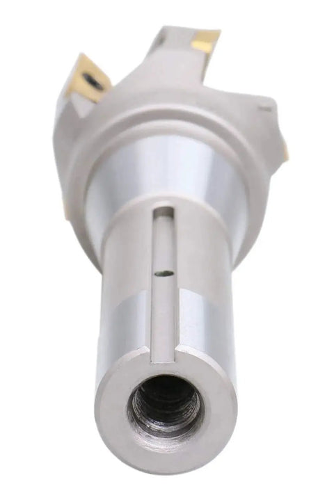 Indexable End Mill With 2 Inch Diameter And Six And One Eighth Inch Overall Length, 90 Degree Right Hand Cut, R8 Shank, 5 APKT1604 Carbide Inserts Tin Coated, No Coolant Through, Pro Grade Metalworking Tool By Accusize Industrial Tools