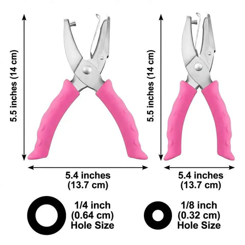Dual Size Paper Hole Punch Set With Pink Soft Grip Handles, One Quarter Inch And One Eighth Inch Punches For Home Office And DIY Crafts