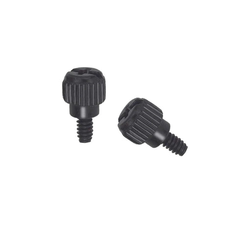 Ten Pack Aluminum Computer Case Thumb Screws 6-32 Thread Quick Grip Fasteners shown in black, close-up view.