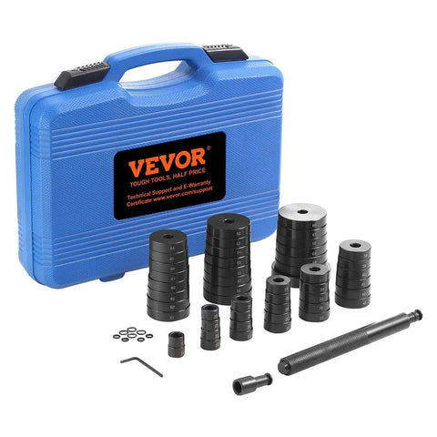 52 Piece Bushing Bearing And Seal Driver Kit Pro Grade For Transmission Bearings And Axle Seals Includes 18 To 65 Mm Disc Range Plus 74 Mm Large Disc Handle Extension Head Hex Wrench And All Essential Accessories with blue case.