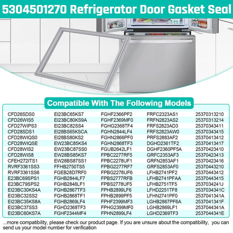 Gray refrigerator/freezer door gasket seal, 34.65 x 24.13 in, compatible with Frigidaire/Electrolux models