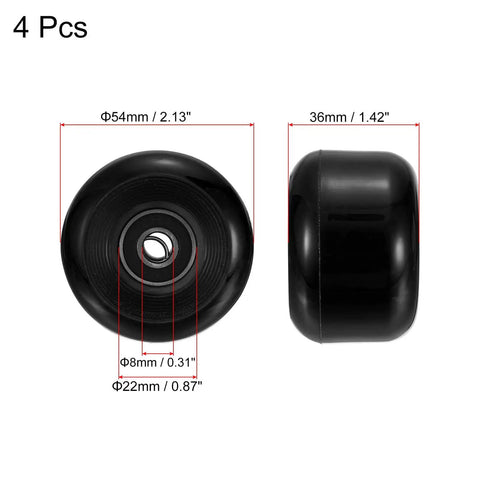 54mm Skateboard Wheel Set With ABEC 9 Bearings Four Pack Cruiser Street Wheels 85A Hardness Black Durable Replacement