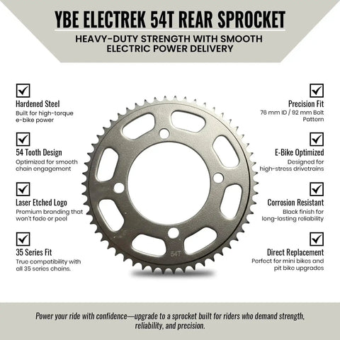 54T Rear Wheel Sprocket For 35 Chain Compatible Fits Mini Bikes Pit Bikes And Electric Bikes Black Hardened Steel