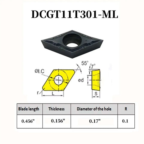 55 Degree Rhombic Carbide Inserts for Turning and Milling DCGT110301 302 ML Tin Coated with TiAlN Nano Coating diagram