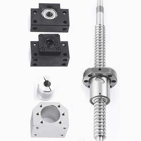 550mm SFU1605 Ball Screw Kit with Metal Ball Nut, Ball Nut Housing, BK BF End Supports and Coupler, 16mm Diameter, 5mm Lead