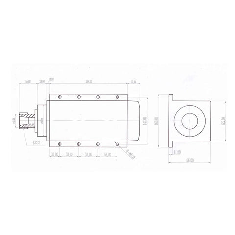Diagram of Power Packed 5.5KW Air Cooled Spindle Motor With ER32 Collet And Ceramic Ball Bearings, showing dimensions.