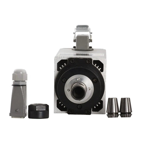 Front view of Beefy 5.5kW Air Cooled Spindle Motor With ER25 Collet Ceramic Ball Bearings, square flange mount