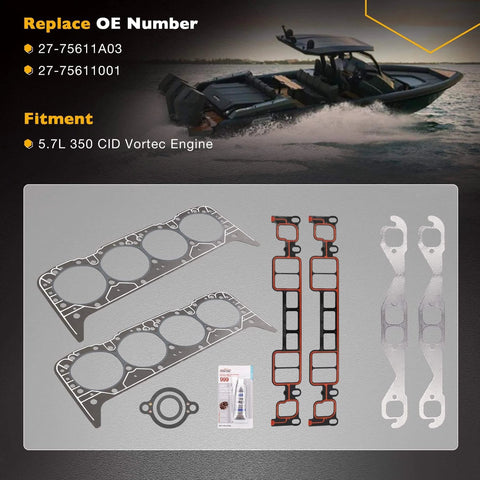 5.7L Engine Head Gasket Set With RTV Silicone Gasket Maker for Mercruiser Volvo GM Marine V8 Motors and sealing components